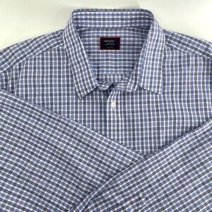 UNTUCKIT Mens XXX Large Blue White Gingham Check Wrinkle Free Reg Fit Dress Shrt